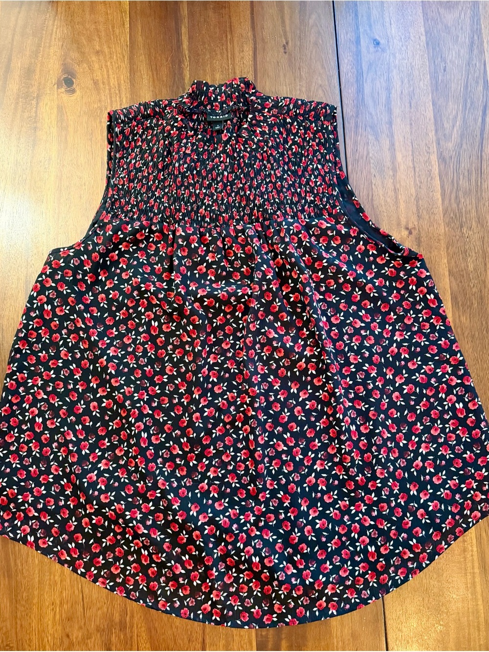 Torrid Sleeveless Smocked Neck Black Floral Top